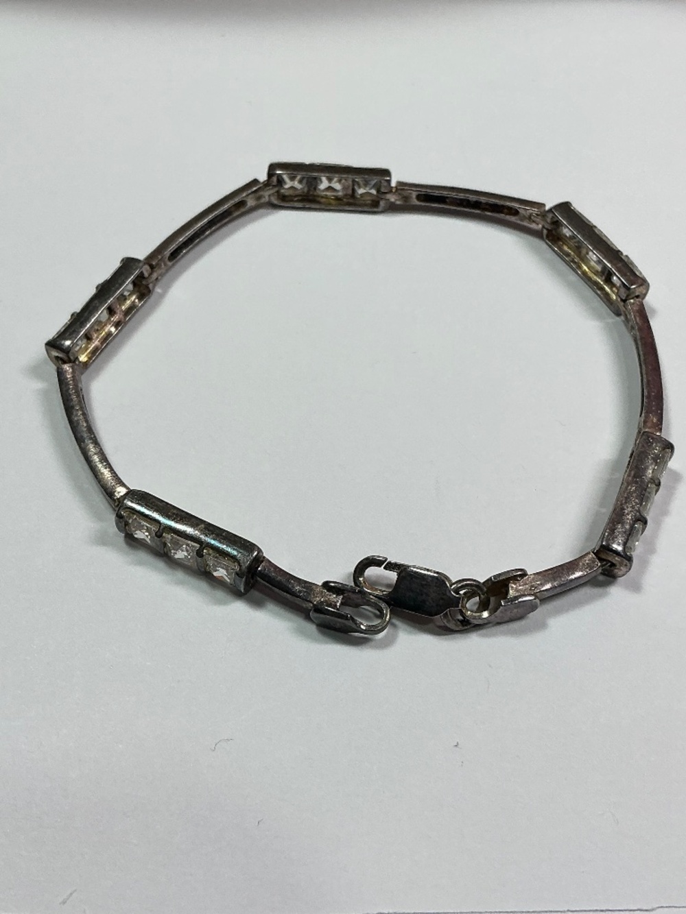 Sterling Silver Bar and Clear Stones Links Bracelet 7.5 inches long